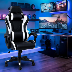 Chaise de jeu inclinable colorée, chaise de jeu RGB avec lumières et haut-parleurs, chaise de course Predator en cuir PU avec repose-pieds - Product Image 6