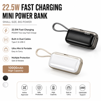 Mini Power Bank Portable 10000mAh avec Charge Rapide 22.5W, Design Capsule Rouge à Lèvres, Câble Intégré, Cadeau d'Entreprise Personnalisé