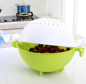 2 in 1 Kitchen <b>Plastic</b> Rotating Drain <b>Basket</b> Double Layers Vegetable Fruit Washing Bowl Strainer <b>Basket</b> Colander With Handle - Product Image 4