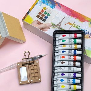 Ensemble de peinture à <span class=keywords><strong>l</strong></span>'aquarelle miniature portable fait main à 8 compartiments, boîte de palette en bois avec stylo à eau, jeu de dessin amusant <span class=keywords><strong>pour</strong></span> enfants - Product Image 1