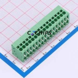 MX205R-3.5-16P-GN01-Cu-A Spring Terminal Block Through hole Component THT,P=3.5mm Connector 1x16P 3.5mm Green Right Angle Insert - Product Image 1