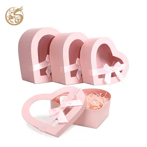 Open Window Custom Logo Candy Chocolate Box Paper Package Box Heart Shape Elegant Birthday Food Paper Board Chocolate Packing