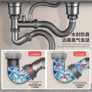 304 Stainless Steel Sink <b>Drain</b> Pipe Water Seal Odor Proof Kitchen Drainer Undermount Lifting Type Brushed Finish - Product Image 1