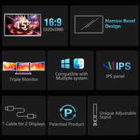 Extenseur d'écran triple pour ordinateur portable 15 pouces FHD 1080P IPS Type-C, moniteur portable multi-écrans pour ordinateurs portables de 15 à 17,3 pouces