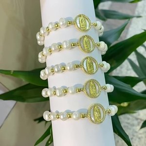 Pulsera de Rosario con Dijes de la Virgen María y Perlas de Agua Dulce de Alta Calidad, Unisex, Regalo de Oración Católica - Product Image 4