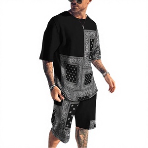 Short Sleeved Print <b>Knitted</b> Polyester T-shirt Men's Casual Sports Suit 2025 New Summer Trendy Brand Quick Dry Pants <b>Set</b> - Product Image 3