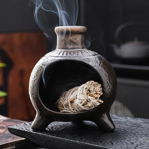 Quemador de <span class=keywords><strong>Incienso</strong></span> Decorativo de Cerámica Rústica Tallada con Patrones Antiguos, Estilo Cañón Pequeño, para Mejorar el Ambiente, Madera de Cedro Sagrada - Product Image 2