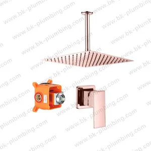 Grifos Modernos Dde Duchas Ceiling Mounted Mixer Tap 24" Rose Gold Rainfall Square Shower Head Set