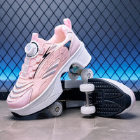 Sepatu Roda 2-in-1 SeeMore, Sepatu Sneakers Deformasi 4 Roda Retraktil, Sepatu Olahraga Luar Ruangan untuk Anak Perempuan dan Laki-laki