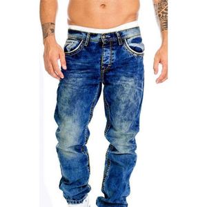 Jeans Regolari da Uomo con Design Personalizzato, Verniciatura a Spruzzo Blu, Effetto Strappato e Distrutto - Product Image 4