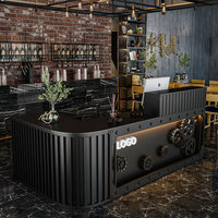 Comptoir de bar industriel personnalisé avec logo, comptoir de réception avec décoration à thème d'engrenages mécaniques, table de réception pour club