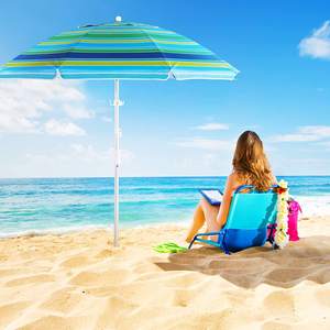 Paraguas de playa portátil con ancla de arena, sombrilla de aluminio con rayas azules y verdes, protección UV 50 + - Product Image 2