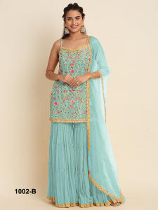 Nouveau déjeuner fausse georgette avec broderie séquence travail Sharara Salwar costume pour les femmes de fournisseur indien - Product Image 5