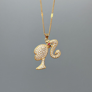 Luxury Hip Hop Cartoon Cute Tarnish Free Zircon 18K Gold Plated Pink Color Shell <strong>Crown</strong> Girl <strong>Pendant</strong> <strong>Necklace</strong> for Women Gift - Product Image 2