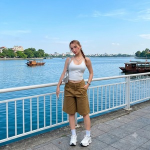 Premium Casual Work <b>Khaki</b> <b>Shorts</b> For <b>Women</b> Custom Branding High Quality Apparel OEM Factory Vietnam Direct Sourcing - Product Image 1