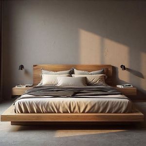 Cama de Madera Maciza de Caoba, Diseño de Base Baja, Muebles de Dormitorio de Hotel, Estilo Chino Minimalista Moderno - Product Image 2