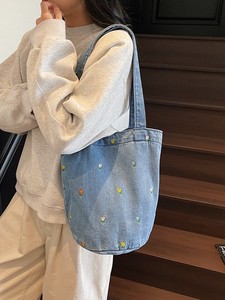 Japanese Niche Creative Feng Shui <b>Bucket</b> Small Bag for Girls' Daily Shopping Travel Embroidered Small Flowers Casual Cotton - Product Image 1