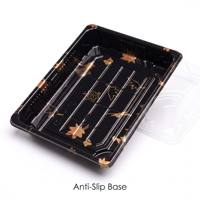 Boîte à sushi classique en plastique noir avec couvercle transparent, plateau à sushi rectangulaire jetable transparent