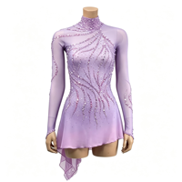 Robe de patinage artistique à col haut et manches longues, ornée de strass, en tissu mesh, pour compétition et spectacle sur glace, pour adultes et enfants