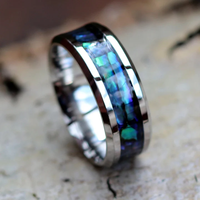 Ouyuan Bijoux Argent Plaqué 8mm Carbure De Tungstène Anneau Abalone Shell Incrustation Bandes De Mariage Cadeau De Fiançailles