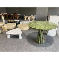 Table à manger ronde en travertin naturel, design contemporain avec pieds creux, mobilier pour la maison, 6 places, table de restaurant