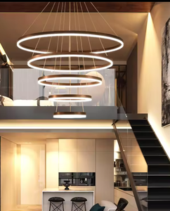 Lámpara colgante de círculo colgante para sala de estar interior, candelabro de anillo de acero LED moderno - Product Image 4