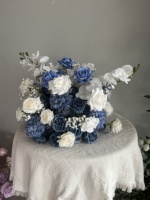 W-D031 Nouvelle Boule de Fleurs Artificielles Bleues de Haute Qualité, Boule de Roses Dorées pour Centre de Table de Mariage Décoratif