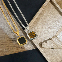 Collier pendentif carré en acier inoxydable avec incrustation de coquillage, chaîne à maillons, bijoux géométriques unisexes, cadeau de mode