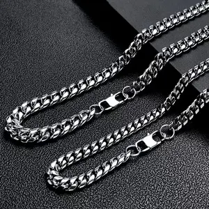 Aug jewelry Customized Wholesale Titanium Steel Cuban Chain Necklace Stainless Steel Bracelet Men's Square Chain Necklace