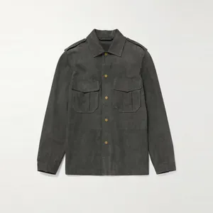 Aangepaste Kleur Heren Overshirt Jassen Vintage Suède Stof Oversized Shirts Voor Lente En Herfst Geweven Kraag Bedrukt