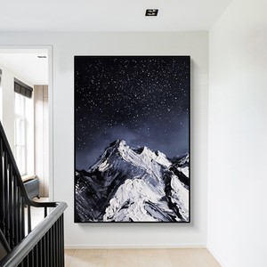 Hand Painted Oil <b>Painting</b> Mountains Starry Sky 100% Handmade <b>Framed</b> Modern Minimalist Living Room Wall Art Decor - Product Image 4