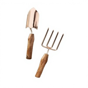 Ensemble d'outils de jardin en métal finition cuivre avec manche en bois pour l'entretien des plantes et les travaux de jardinage en extérieur, accessoires de jardinage - Product Image 1