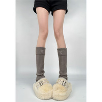 Chaussettes Tube Mi-Mollet Femme Automne Hiver en Polyester Tricoté Épais Respirant Couleur Unie avec Nœud Décontracté pour Usage Quotidien