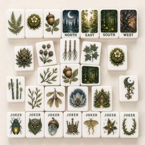 MeldVerse Luxury Premium Acrylic Botanical Artwork Green Gold Nature Inspired Durable 4-Player <b>Mahjong</b> <b>Set</b> for Party - Product Image 1