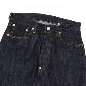 Nouveau <span class=keywords><strong>jean</strong></span> rétro unisexe coupe droite ample en denim <span class=keywords><strong>brut</strong></span> à bords bruts, pantalon large et ample noir et bleu pour l'hiver - Product Image 2