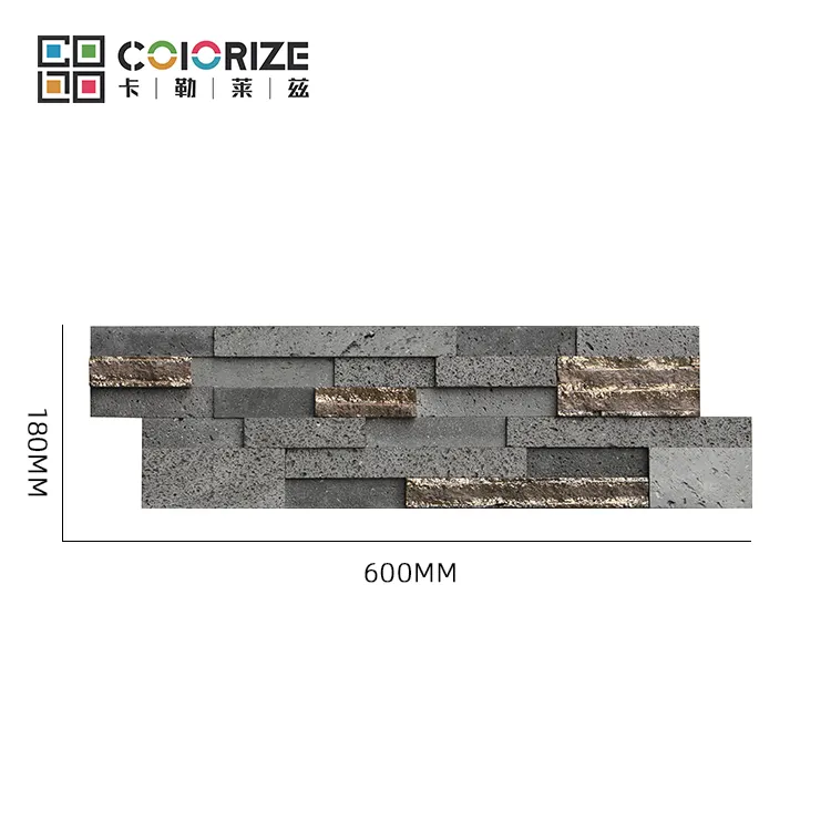Colorize 600x180mm 10~25mm interior stone wall clad Drak Grey 3D Culture stone Panel basalt wall cladding