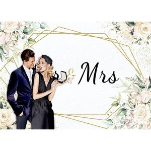 ดอกไม้สีขาวหรูหราป้ายแต่งงาน7x5ft แบนเนอร์อาบน้ำเจ้าสาวสำหรับงานแต่งงานงานหมั้นตกแต่งฉากหลัง - Product Image 2