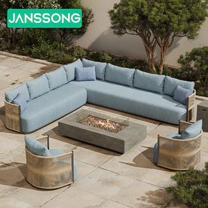 Sofá de exterior de aluminio moderno con mesa de fogata, juego de sofás de ratán en forma de L, para Hotel, Patio, jardín, Villa, Resort, fogata de gas - Product Image 4