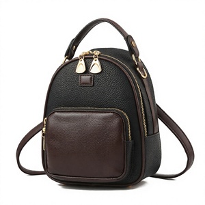 Mini Mochila de Piel Sintética de Dos Tonos, Bolso Bandolera Redondo con Cremallera de Color Caramelo Retro para Mujer - Product Image 4