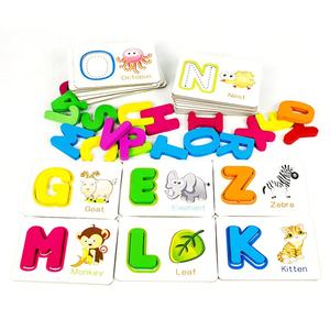 就学前学習教育木製面白い英語アルファベット文字フラッシュペーパーカードボードマッチングパズルゲームおもちゃ子供用 - Product Image 2