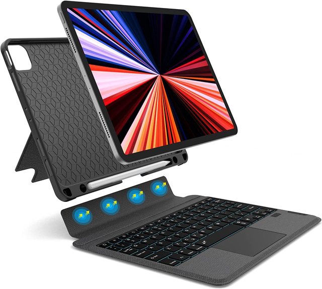 Fine Quality 7-RGB Backlit Bt5.1 PU Touchpad Leather Mobile Keyboard case with Pencil Holder for ipad air 10.5 Inch