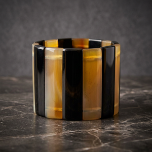 Bijoux fantaisie artificiels faits à la main en plastique et alliage de fer, larges bracelets fantaisie noirs, plaqué topaze jaune clair naturel pour femme - Product Image 2