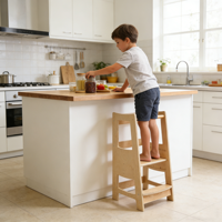 Tabouret d'appoint en bois pour enfant, réglable en hauteur (3 niveaux), pour cuisine et salle de bain