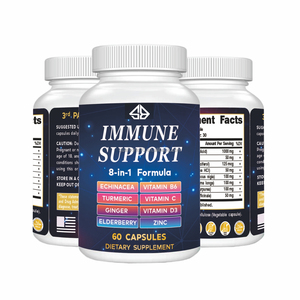 Complément Alimentaire 8-en-1 pour Adultes : Soutien Immunitaire, Énergie, Cheveux, Ongles, Peau – Échinacée, Sureau, Curcuma, Gingembre, Vitamines – 60 Capsules - Product Image 1