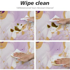 Mantel Redondo Impermeable de PEVA con Borde Elástico y Patrón de Mármol Dorado y Morado (40-44 Pulgadas) para Hoteles, Fácil de Limpiar - Product Image 4