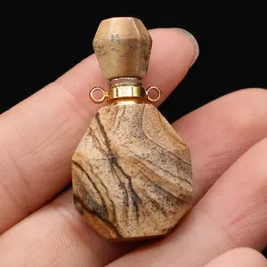 HZ Charms Resimli Jasper Esansiyel Yağ Difüzörü Doğal Taş Parfüm Şişesi Kolye Kadınlar İçin Takı <span class=keywords><strong>Mini</strong></span> Kristal Kolye - Product Image 1