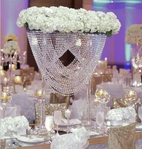 Support de fleurs en cristal de luxe pièce maîtresse arrangements floraux en soie décorations de centres de table de banquet de mariage transparents