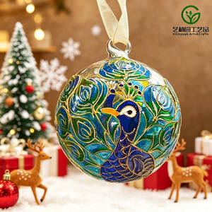 <span class=keywords><strong>Boule</strong></span> <span class=keywords><strong>de</strong></span> Noël en verre cloisonné peinte à la main avec motif <span class=keywords><strong>paon</strong></span>, décoration <span class=keywords><strong>de</strong></span> Noël, <span class=keywords><strong>boule</strong></span> en verre peinte - Product Image 2