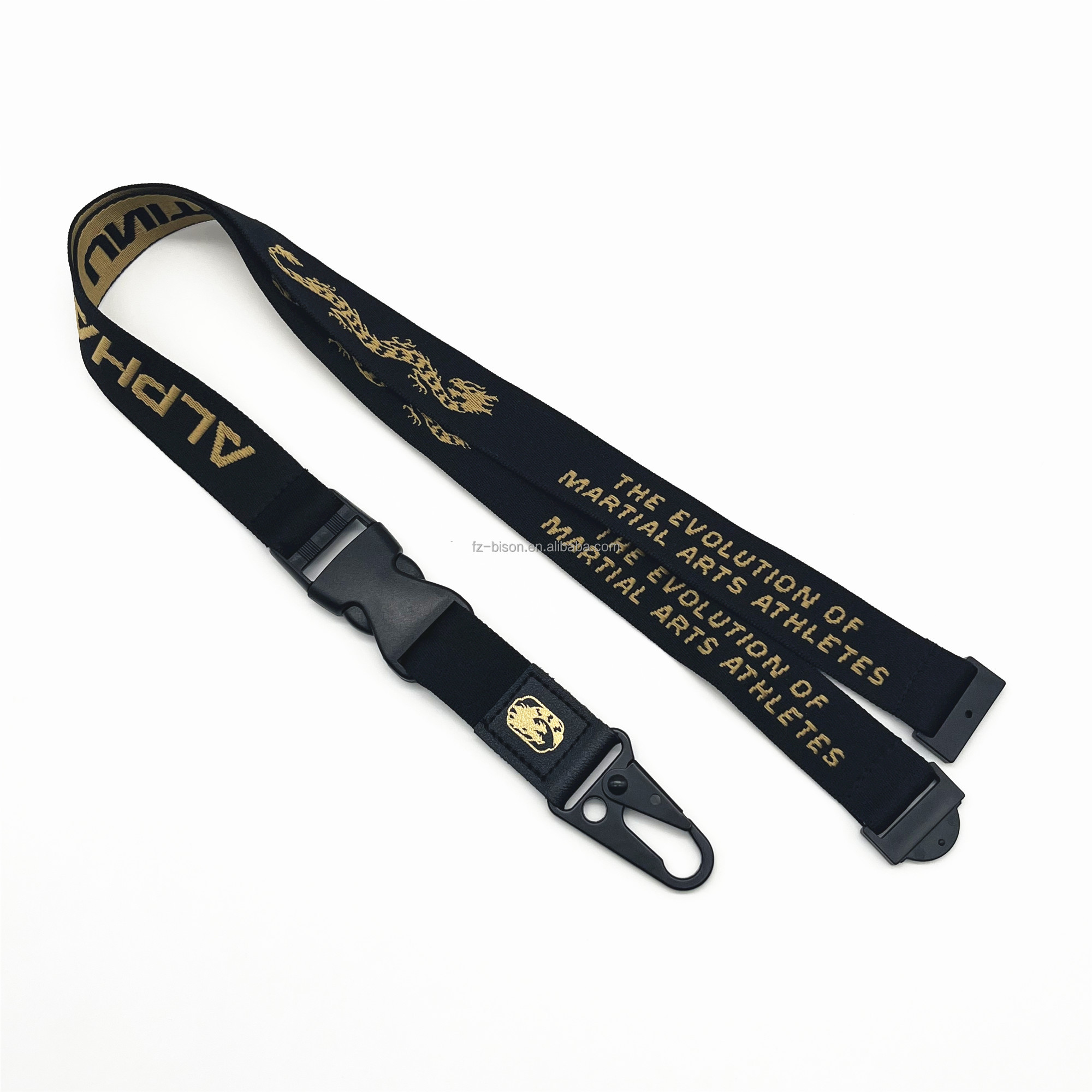 BSBH Custom Black Nylon Lanyard With Embroidery Jacquard Printed Neck Lanyard With Woven Logo