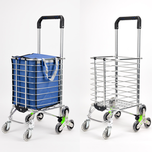 JieLai, carrito de compras de 8 ruedas, coche plano de mano, remolque familiar, cesta plegable, varilla de tracción, artículos de tracción para coche, para comprar comida, coche portátil - Product Image 1